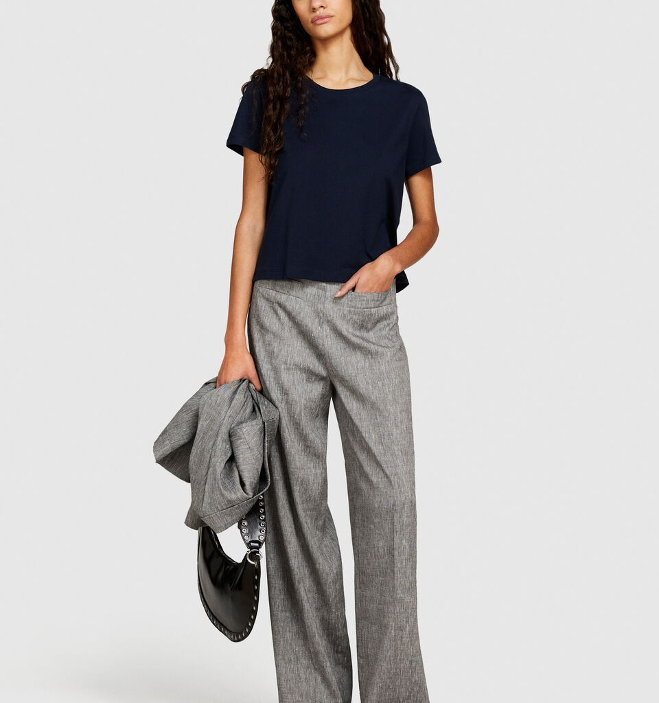 Boxy fit t-shirt in organic cotton - women's short sleeve t-shirts - Dark Blue | Sisley image number 1